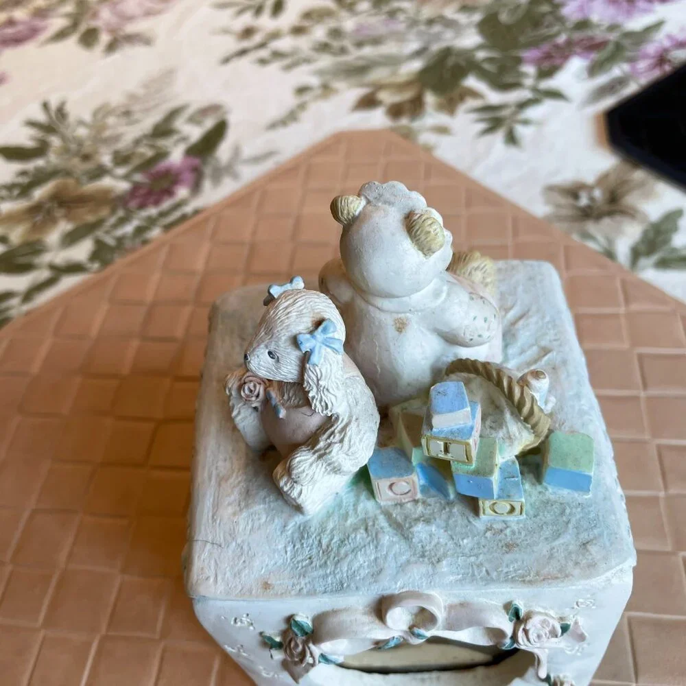 Vintage Terragrafics Hand Painted 4 Sided Babies Photo Cube